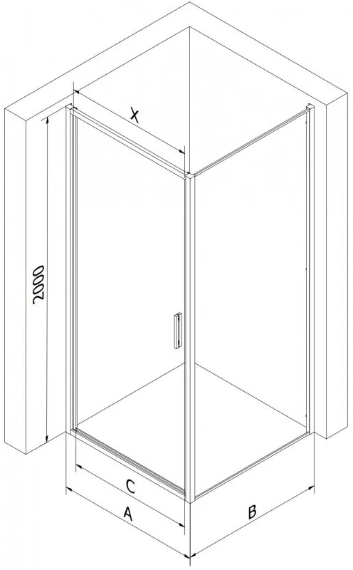 Mexen Exo, sprchovací kút s krídlovými dverami 70 x 80 cm, 6mm číre sklo, chrómový profil, 817-070-080-01-00