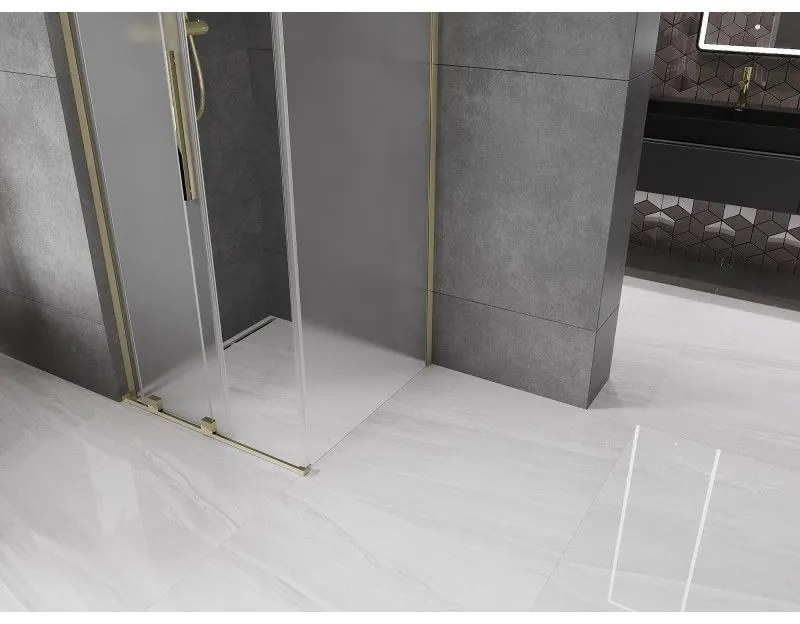 Mexen Velar L, sprchový kút s posuvnými dverami 110 x 110 cm, 8mm sklo námraza, zlatá lesklá, 871-110-110-33-50