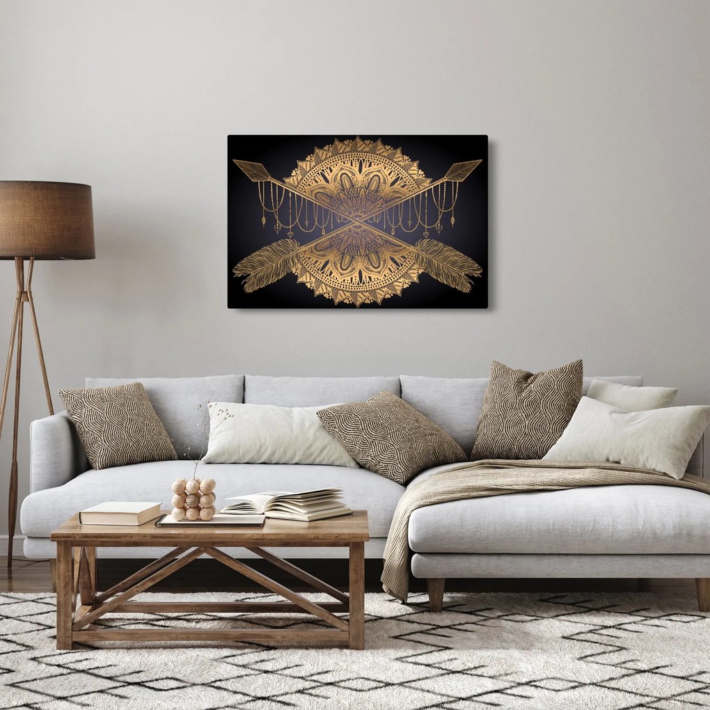 Obraz - Zlatá mandala s šípmi (90x60 cm)