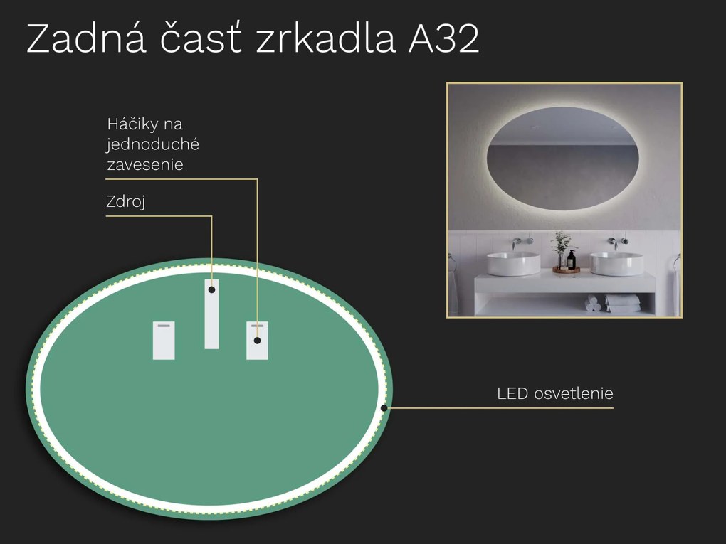 Oválné zrkadlo s LED osvetlením A32 100x71