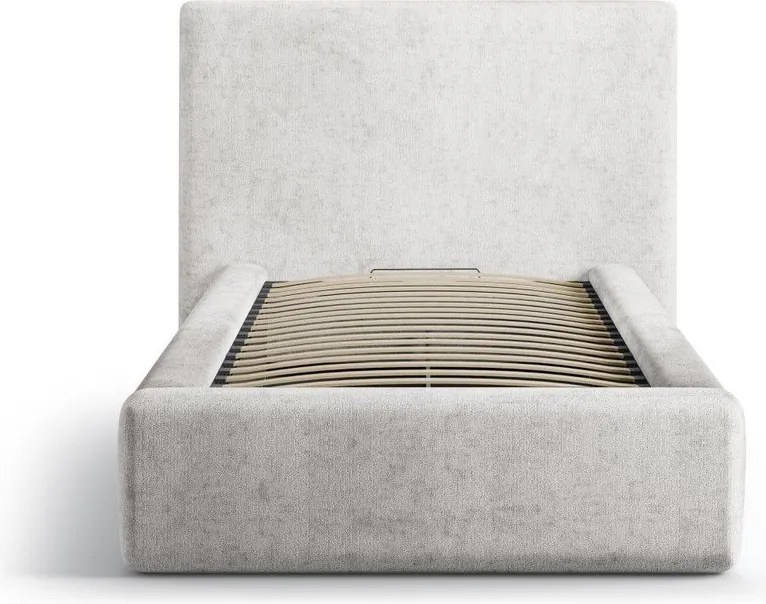 Svetlosivá čalúnená jednolôžková posteľ s úložným priestorom s roštom 90x200 cm Amy – Micadoni