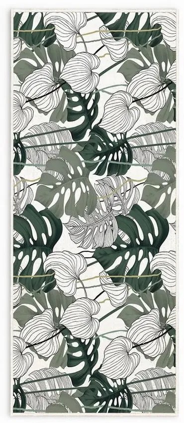 Bielo-zelený prateľný behúň 80x200 cm Monstera – Oyo Concept