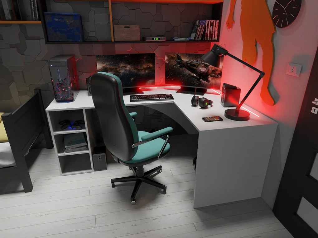 Rohový pc stôl Carbon (biela) (P) (s RGB LED osvetlením). Akcia -20%. Vlastná spoľahlivá doprava až k Vám domov. 1054963