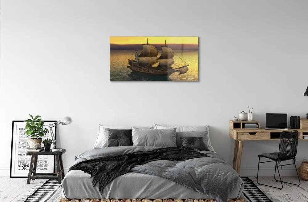 Obraz na skle Yellow sky ship sea 120x60 cm