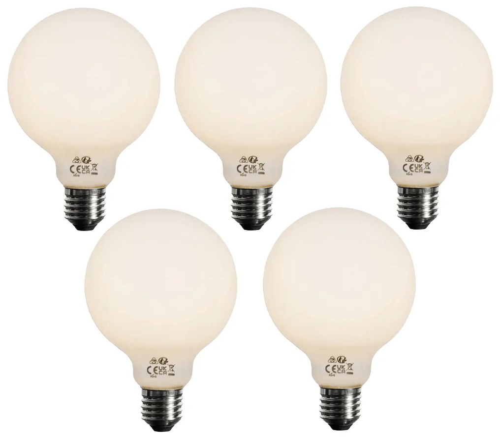 Sada 5 stmievateľných LED žiaroviek E27 opálové G95 5W 450lm 3000K