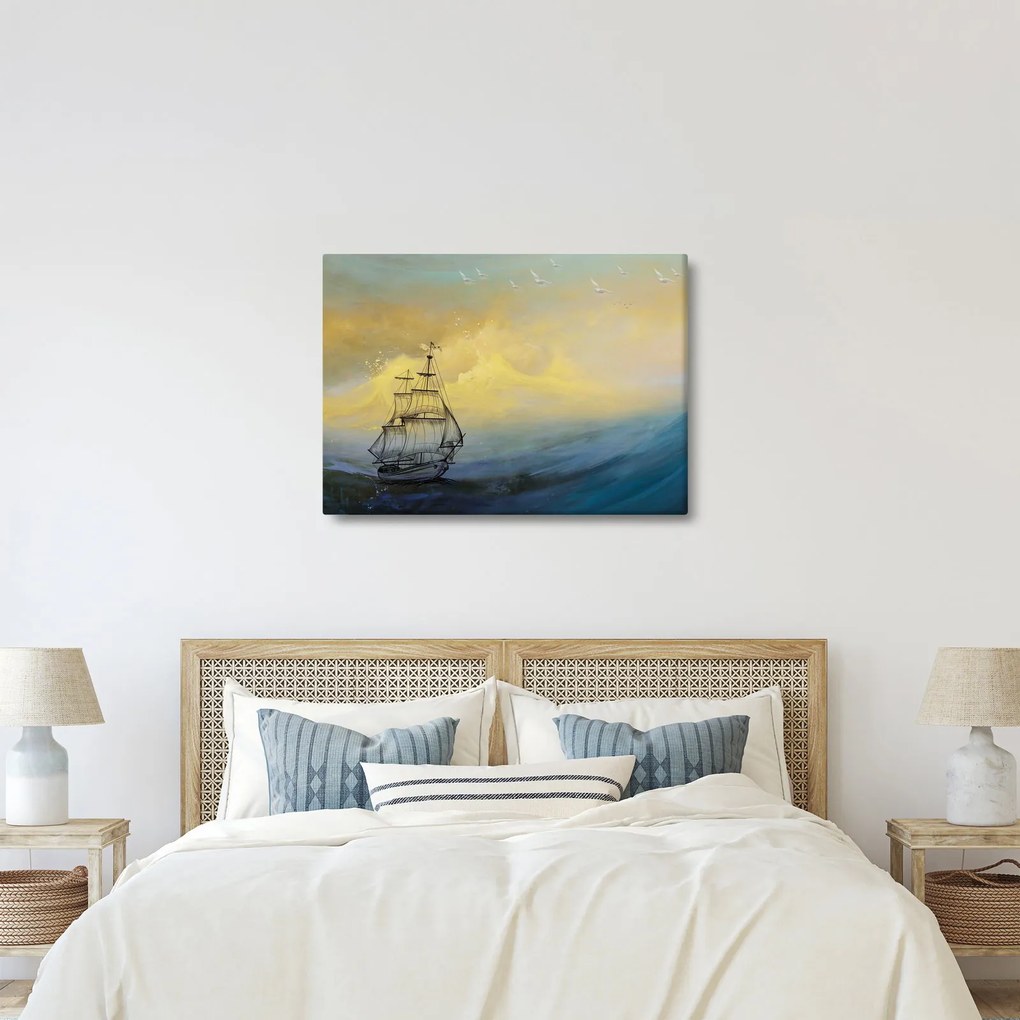Obraz - Maľba lode na mori (70x50 cm)
