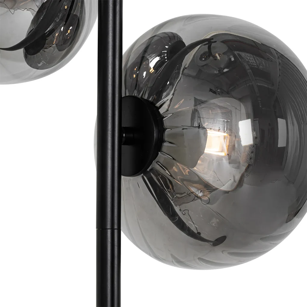 Stojaca lampa v štýle Art Deco čierna s dymovým sklom 3-svetlo - Ayesha