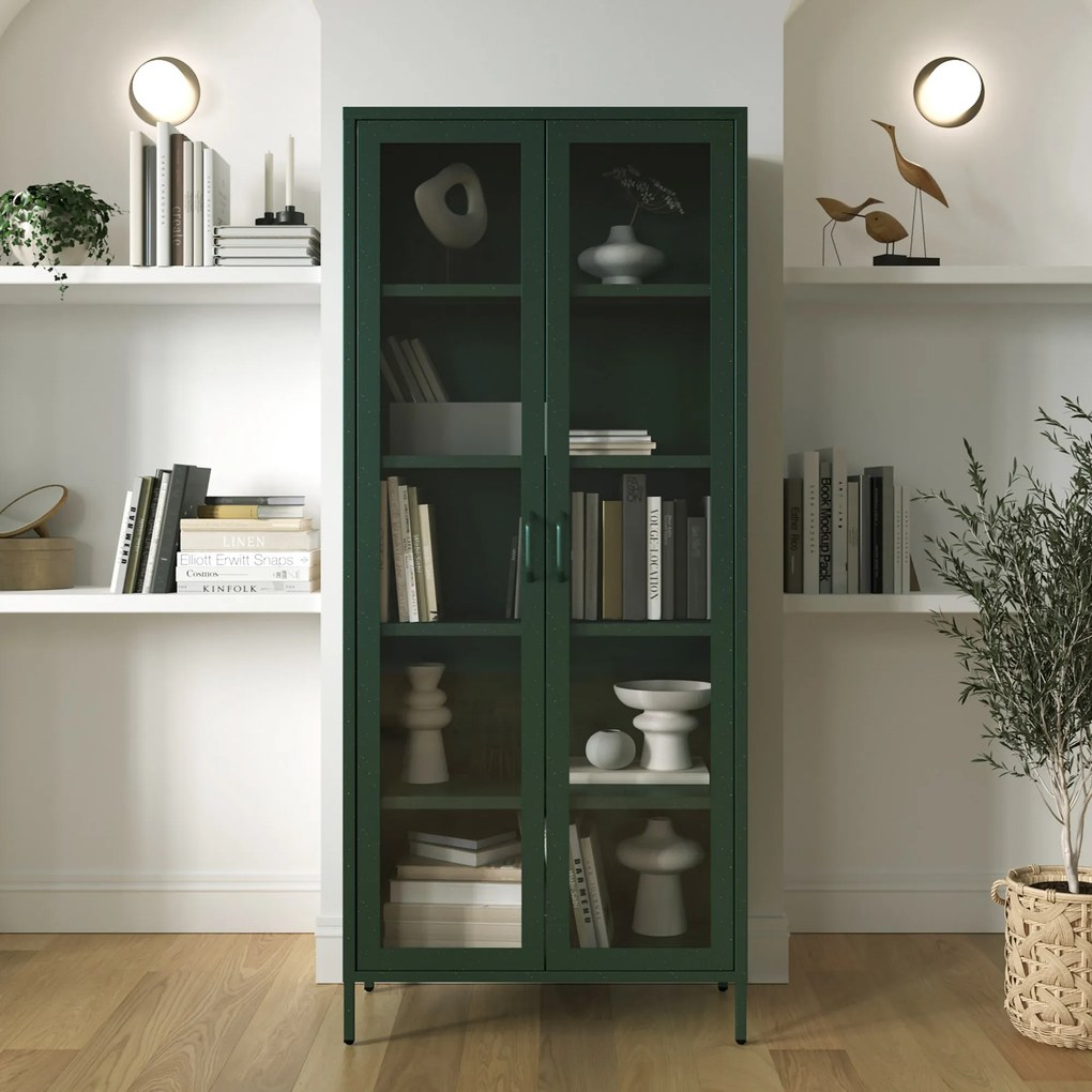 Vitrína ANGELO, 800 x 1850 x 450 mm, Modern: fľaškovo zelená