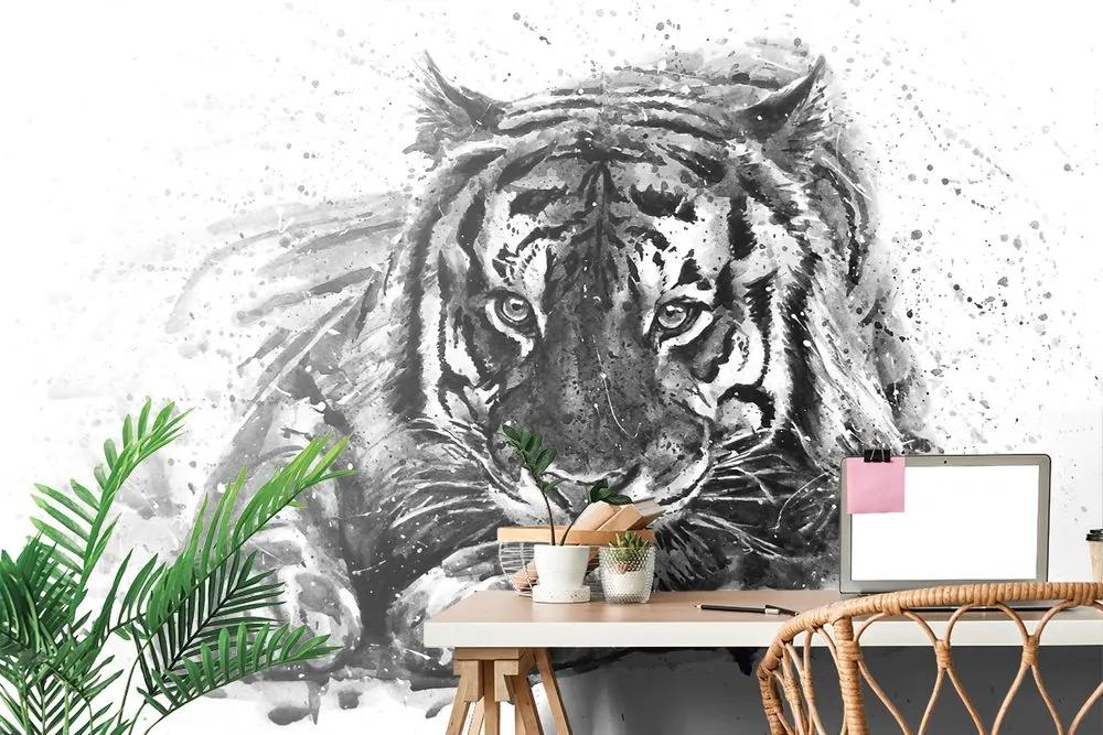 Samolepiaca tapeta čiernobiela maľba bengálskeho tigra