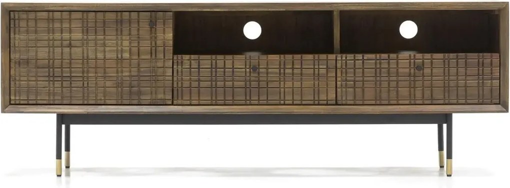 TV stolík Maze 160 cm z masívu hnedý/čierny