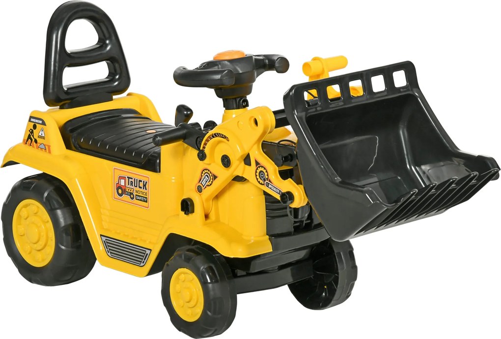 HOMCOM Detský traktor s dvojitým úložným priestorom a rúčkou na hranie - žltý a čierny, 80 x 26,5 x 39 cm | Aosom