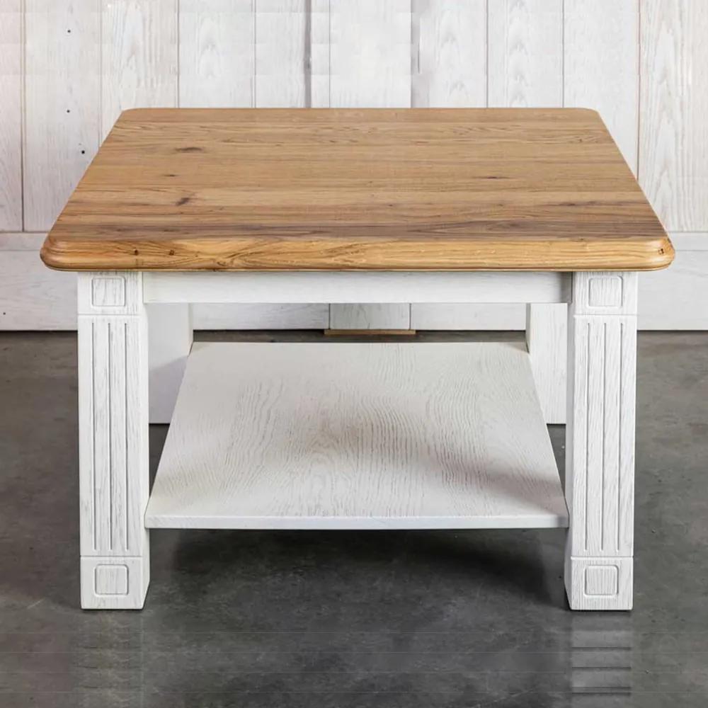 Biely konferenčný stolík do obývačky z masívu, dub, 80x80x50 cm