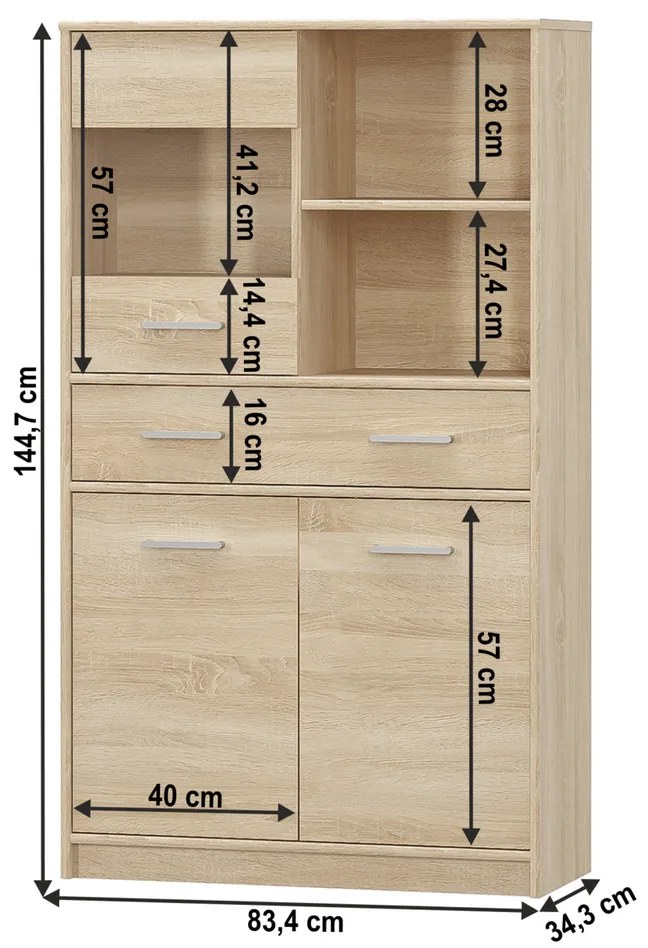 Skriňa TEYO 2D1W1S, dub Sonoma