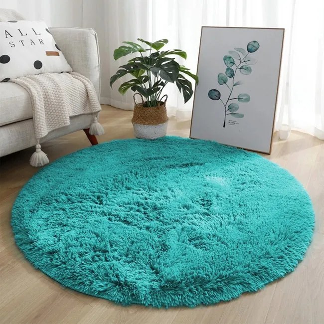 Protišmykový koberec SHAGGY modrý kruh