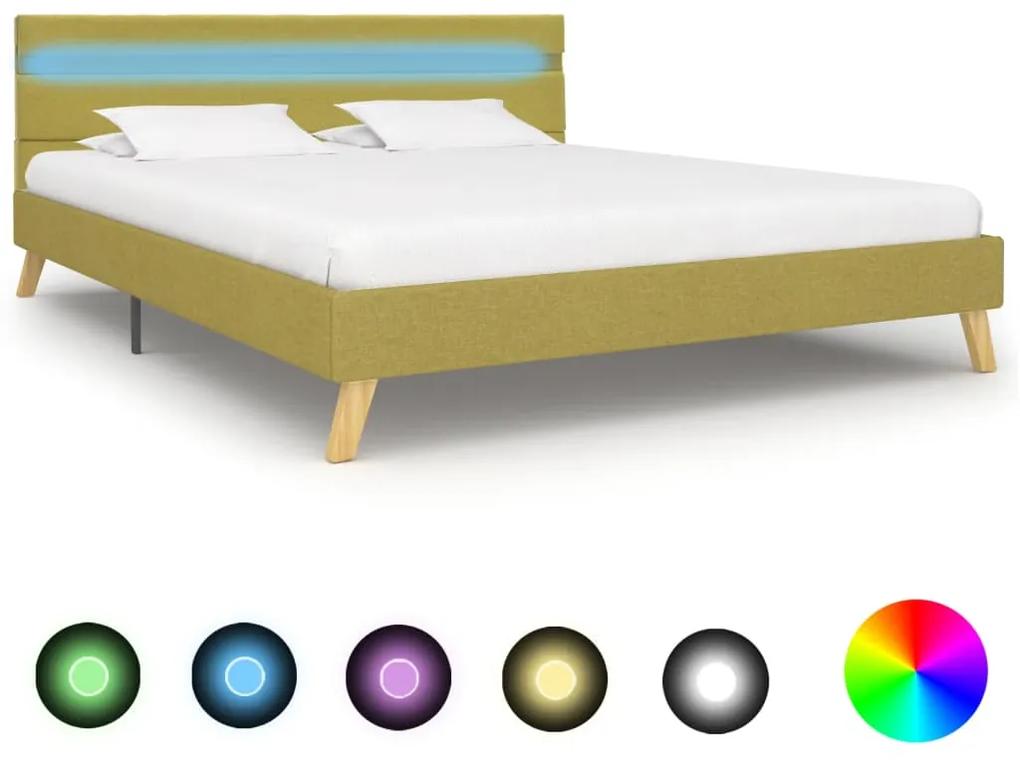 vidaXL Rám postele s LED svetlom zelený 160x200 cm látkový