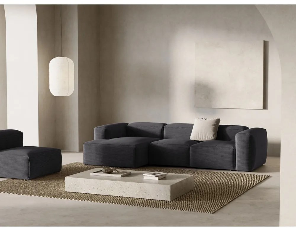 Tmavosivá menčestrová rohová pohovka (ľavý roh/s leňoškou) Bergamo – Cosmopolitan Design