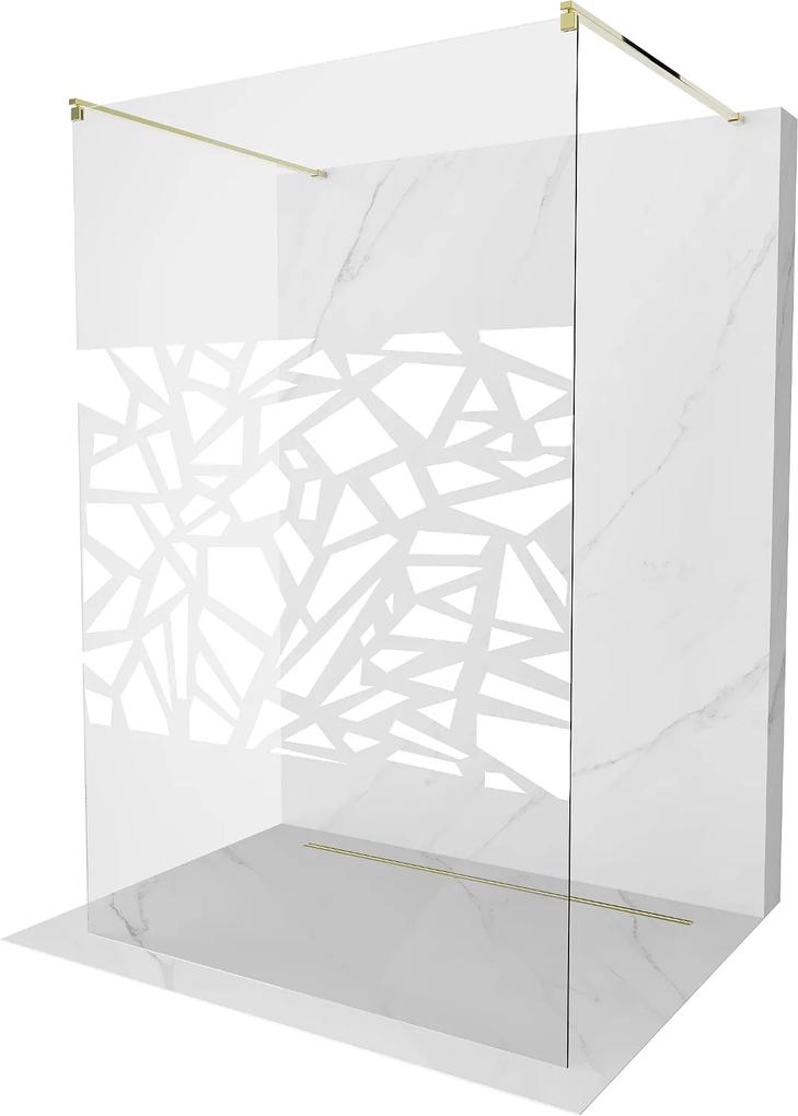 Mexen Kioto, priechodná sprchová zástena 110 x 200 cm, 8mm sklo číre/biely vzor, 2x zlatá stabilizačná rozpera, 800-110-002-50-85