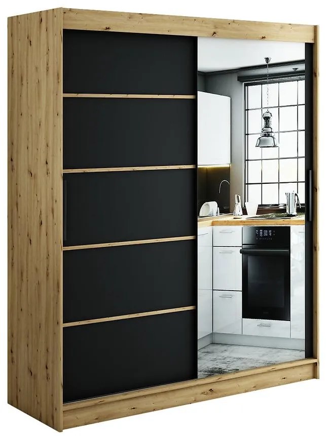 Skriňa Halifax V2 180 Dub Artisan/čierna/Zrkadlo