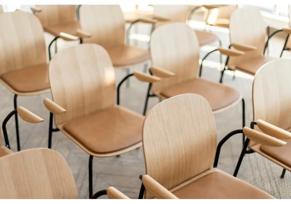 Koňakovohnedé/v prírodnej farbe jedálenské stoličky v súprave s podrúčkami/stohovateľné 2 ks v dekore duba Book – Gazzda