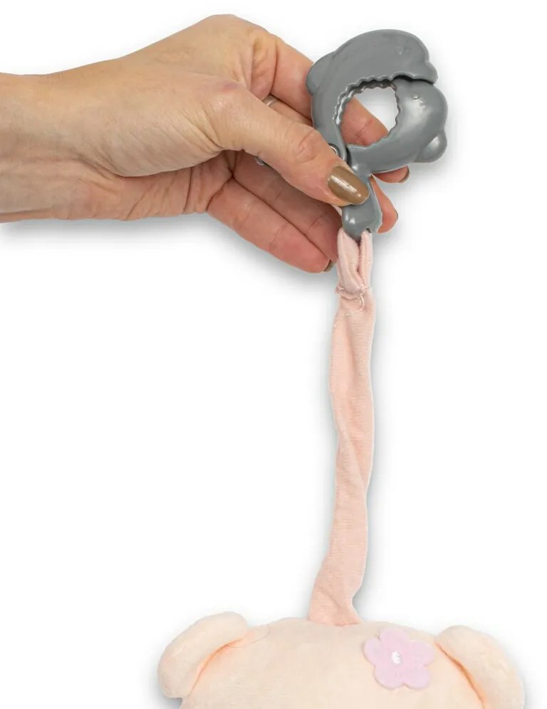 Baby Mix Detská plyšová hračka s hracím strojkem aklipom Medvedík ružová, 24 cm