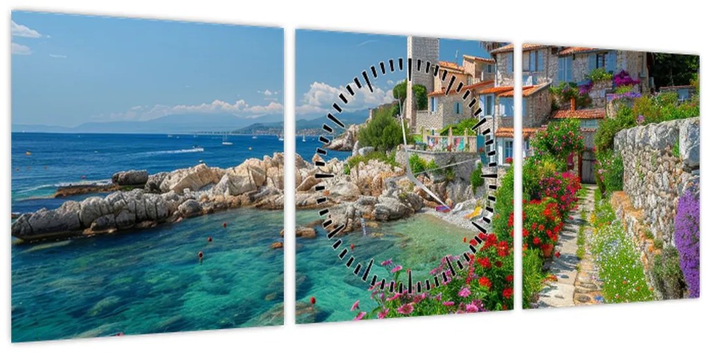 Obraz - Malebné pobrežie dediny (s hodinami) (90x30 cm)