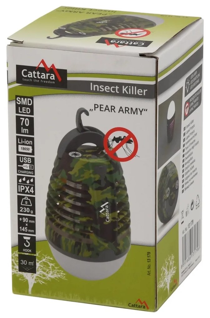 Cattara Nabíjacie svietidlo s lapačom hmyzu Pear army, 70 lm