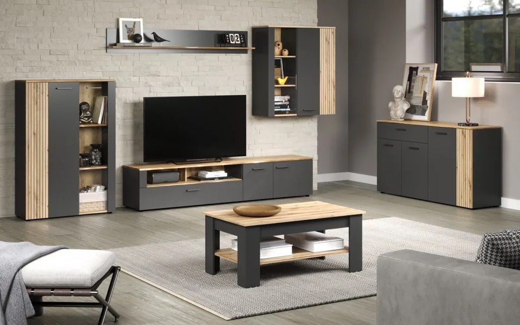 Komoda so zásuvkou Esteban 150 cm, antracit/dub evoke