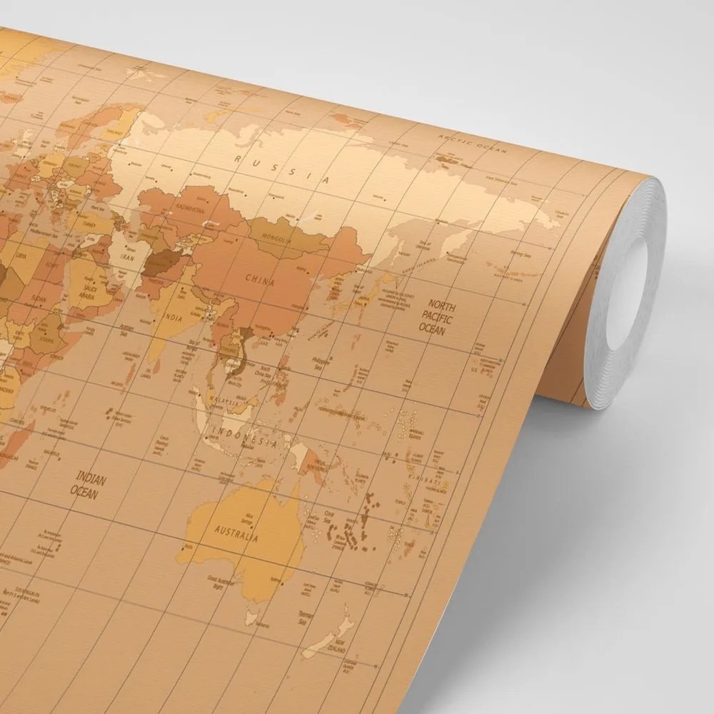 Tapeta mapa sveta v béžovom odtieni - 375x250