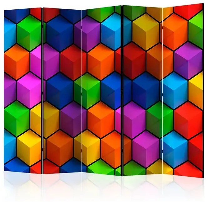 Paraván - Colorful Geometric Boxes II [Room Dividers] Veľkosť: 225x172, Verzia: Akustický