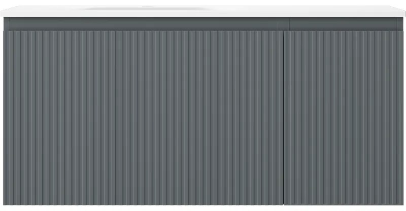 Mexen Rivel, kúpeľňová skrinka 100 cm s umývadlom Vela vľavo, 1S, 1D, drážkovaná, grafitová matná/biela matná, 91A23-10047-3-BBFF66-W23L01