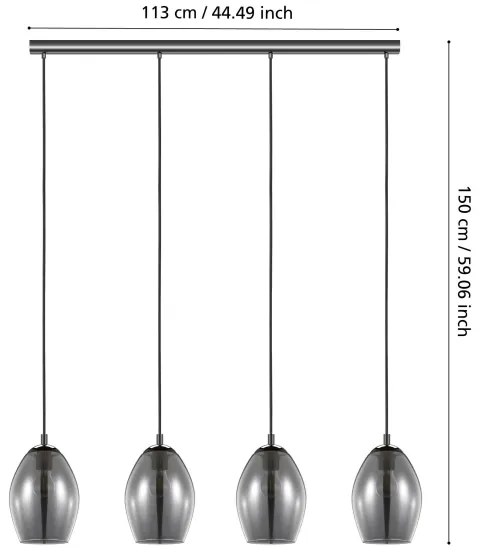 Eglo 39566 - Luster na lanku ESTANYS 4xE27/60W/230V dymová