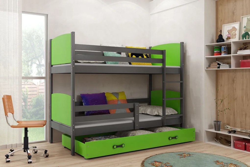 Poschodová posteľ TAMI - 160x80cm - Grafitová - Zelená
