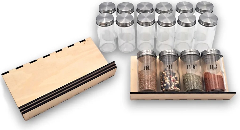 Orion Sada 16ks koreničiek PIMEN 80ml + 4ks organizér na koreničky VASKY (nízky) + sada 24ks štítkov