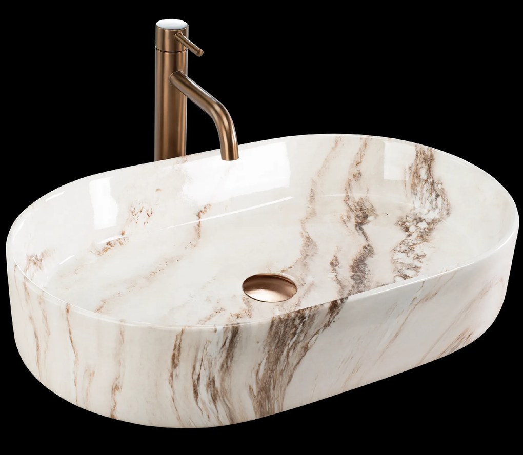 Rea Nadia, umývadlo na dosku 610x385x120 mm, imitácia kameňa - Marrone, REA-U9239