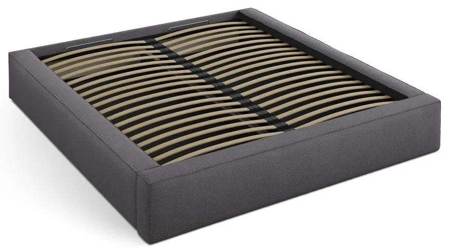 Tmavosivá čalúnená dvojlôžková posteľ s úložným priestorom s roštom 200x200 cm Simon Darren – Micadoni