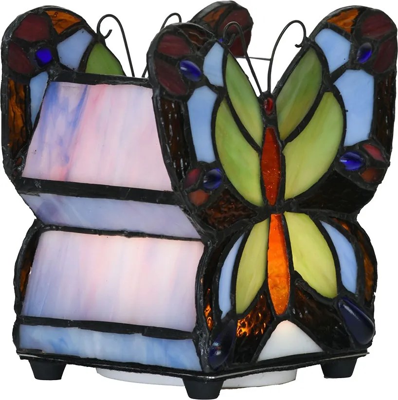 Farebná stolná lampa Tiffany v tvare motýľa Butterfly - 15*8*13 cm (LED)