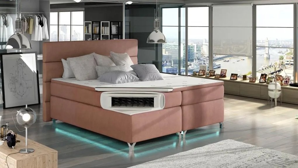Posteľ Boxspring Amadeus + LED 200x180, šedá (koženka - bao 10)