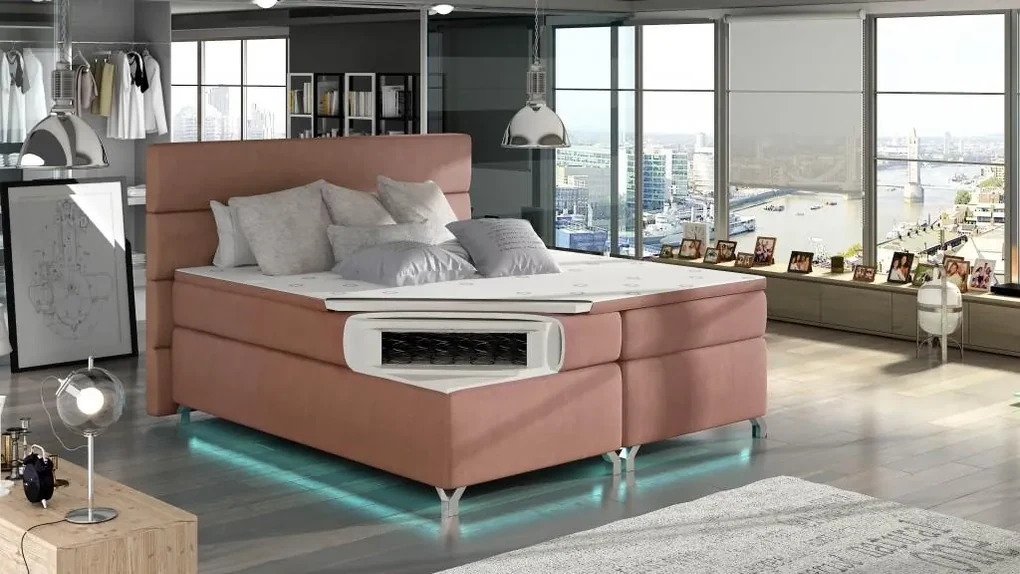 Posteľ Boxspring Amadeus + LED 200x180, šedá (koženka - bao 10)