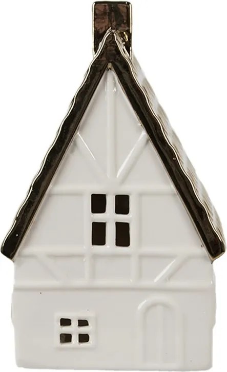 Béžová dekorácia porcelánový domček s Led svetielkami Christmas House L - 10*8*16 cm