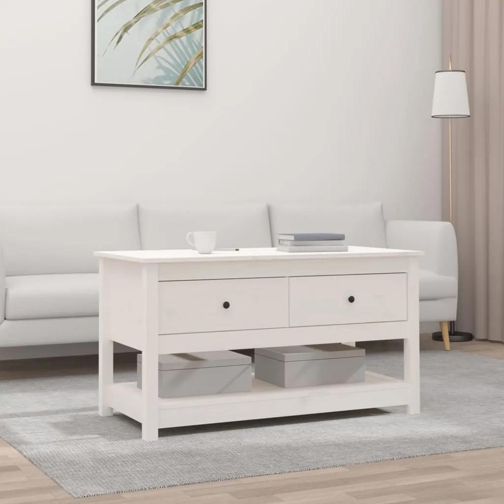 Konferenčný stolík biely 102x49x55 cm borovicový masív