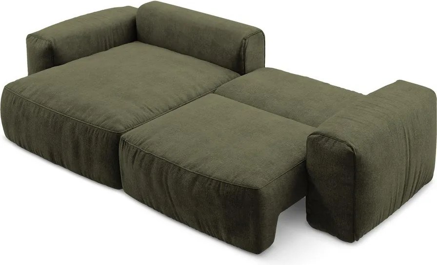 Zelená ženilková rozkladacia rohová pohovka (ľavý roh/s leňoškou) Kuki – Makamii