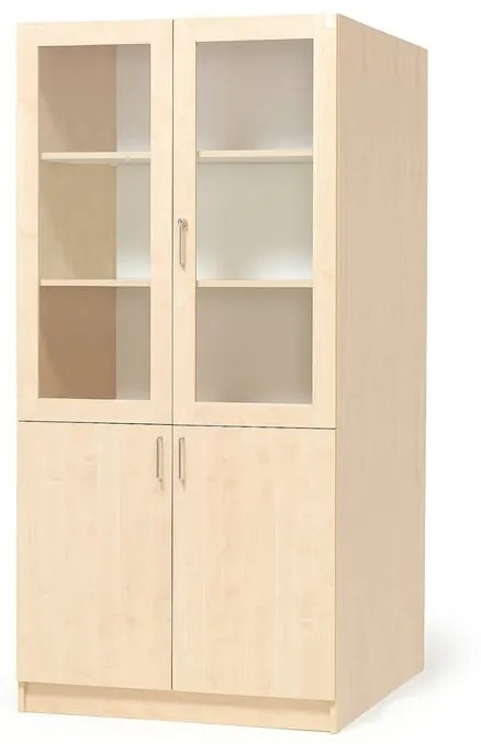 Drevená úložná skriňa THEO s 2 presklenými dverami, 1000x600x2100 mm, breza