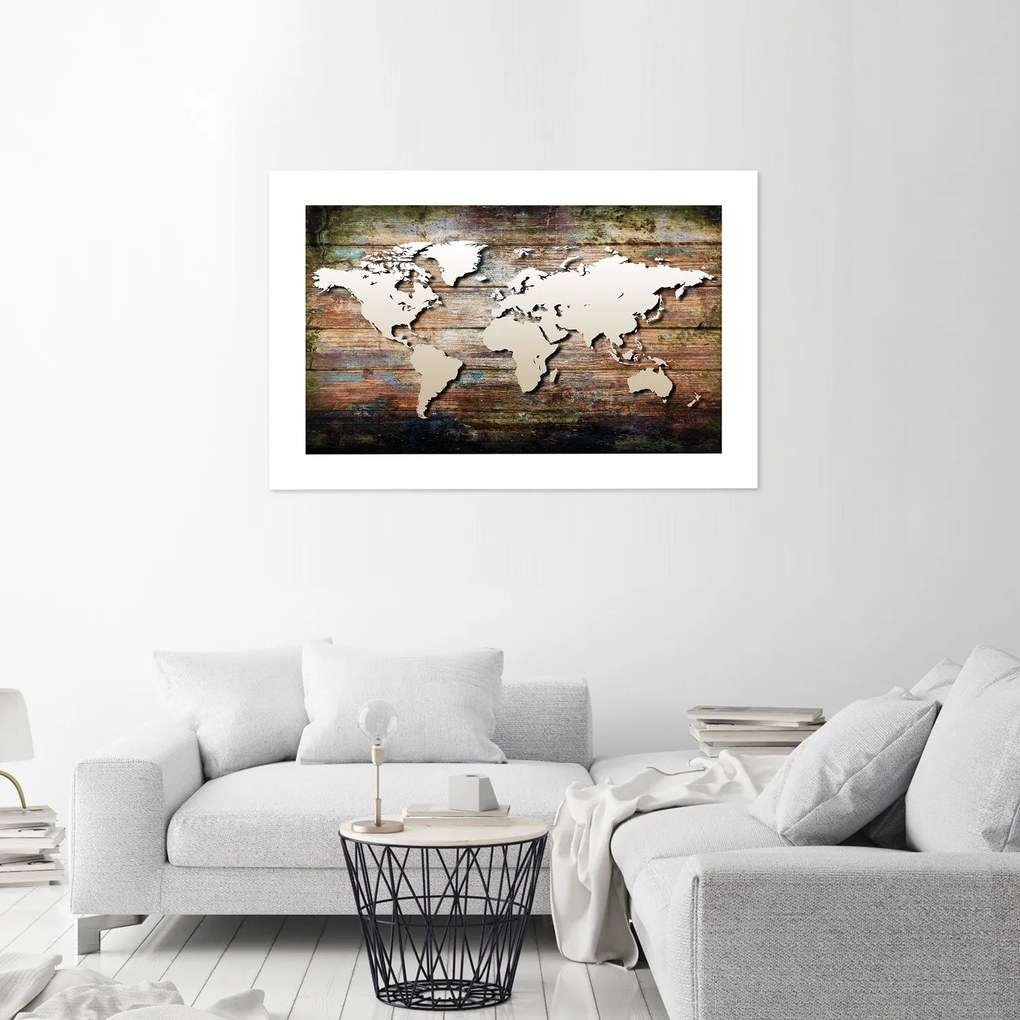 Gario Plagát Mapa sveta na starých doskách Farba rámu: Bez rámu, Rozmery: 60 x 40 cm