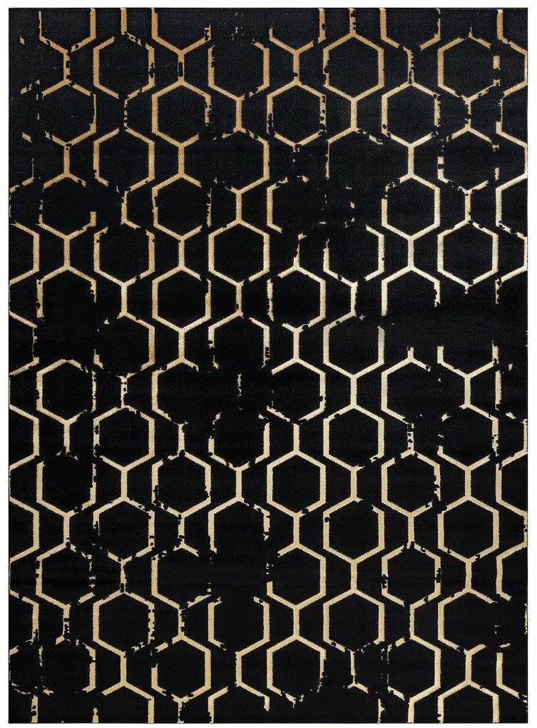 Kusový koberec Gloss 407C 86 black/gold, 160x220, čierna, chodba / predsieň, Dywany Łuszczów