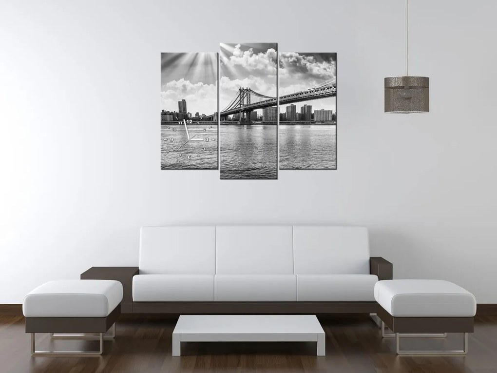 Gario Obraz s hodinami Brooklyn New York - 3 dielny Rozmery: 80 x 40 cm