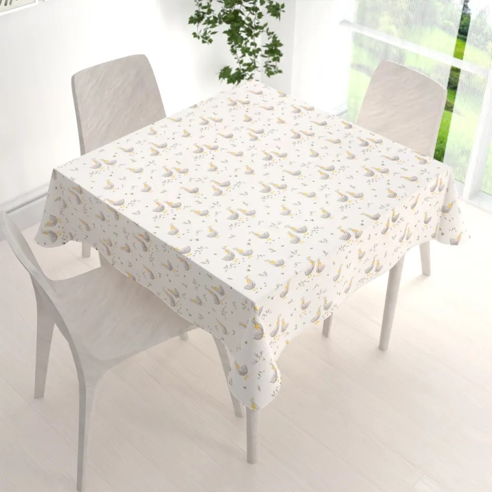 Biante Detský bavlnený štvorcový obrus Sandra SA-585 Sivé husičky na bielom 80x80 cm