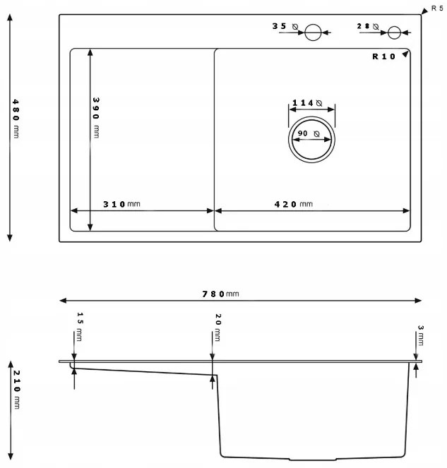 Erga HD, 1-komorový oceľový drez 780x490x210 mm, pravý, oceľová, ERG-MLS-HD7849R