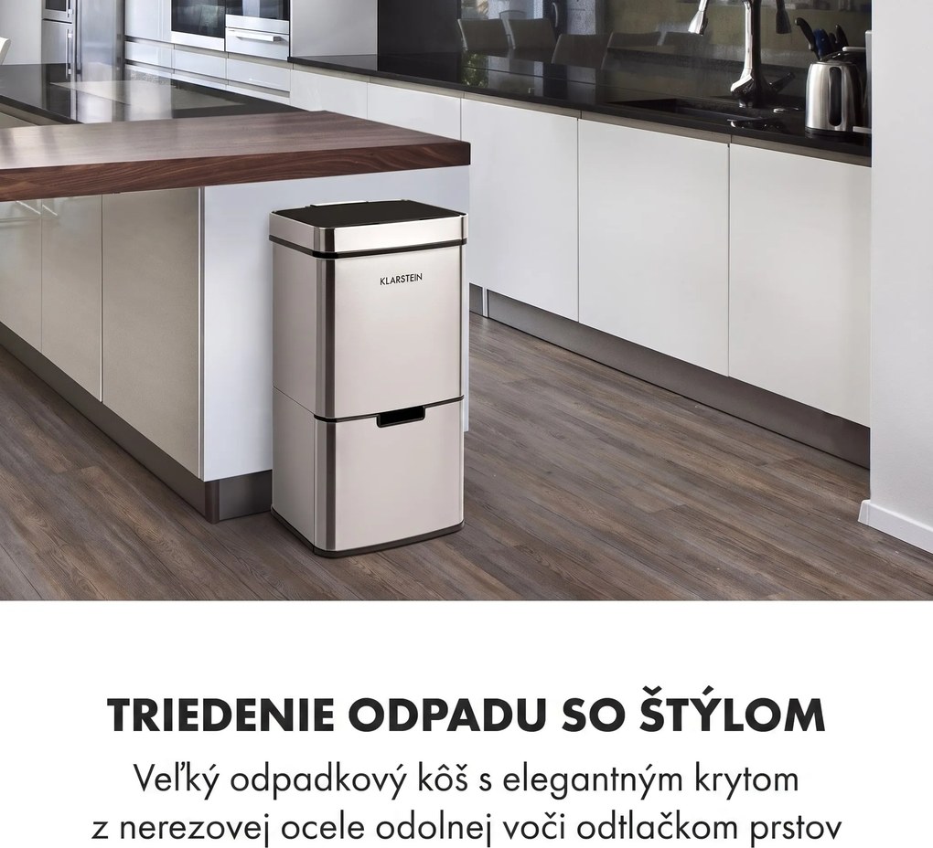 Klarstein Touchless, odpadkový kôš, senzor, 72 l, 4 nádoby, ABS/PP/ušľachtilá oceľ