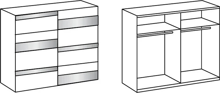 Šatníková skriňa Monaco, 225 cm, biela/sivé sklo