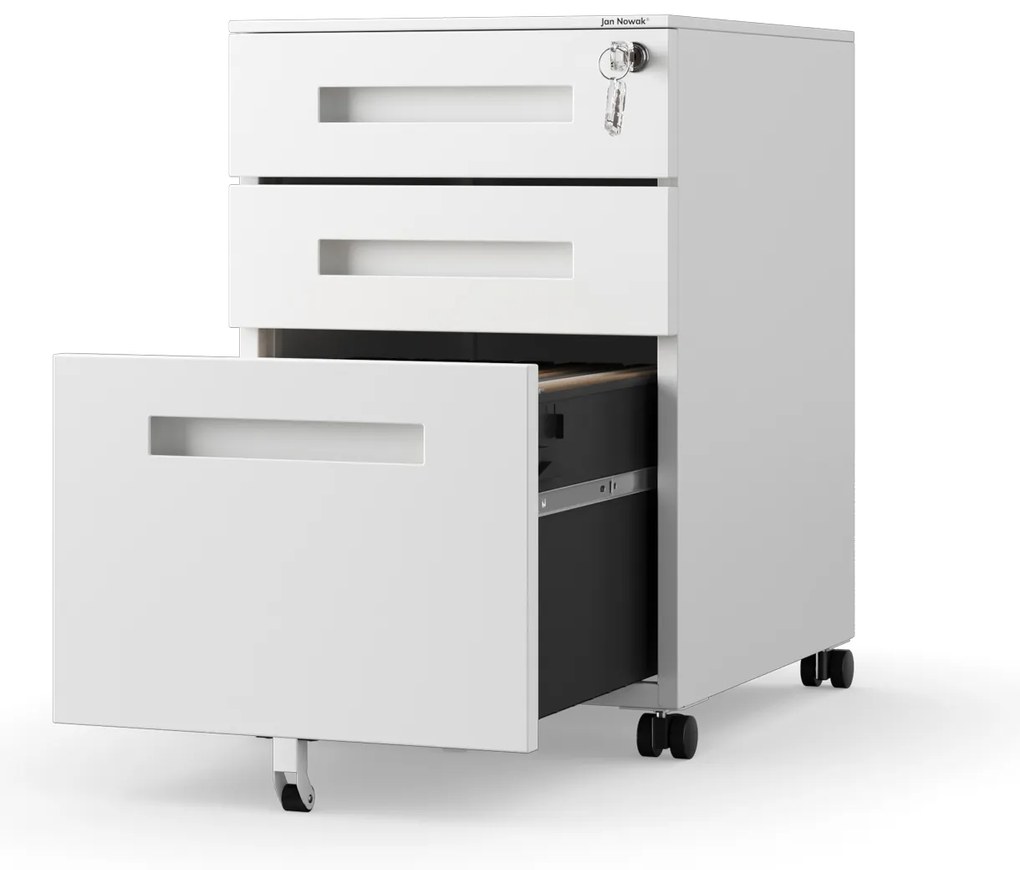 Kovový kontejner pod stůl KATE 390 x 600 x 500 mm, bílý